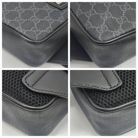 Authentic Gucci GG Supreme Sling Backpack Waist Crossbody Bag Black Leather Mens - Picture 4 of 8